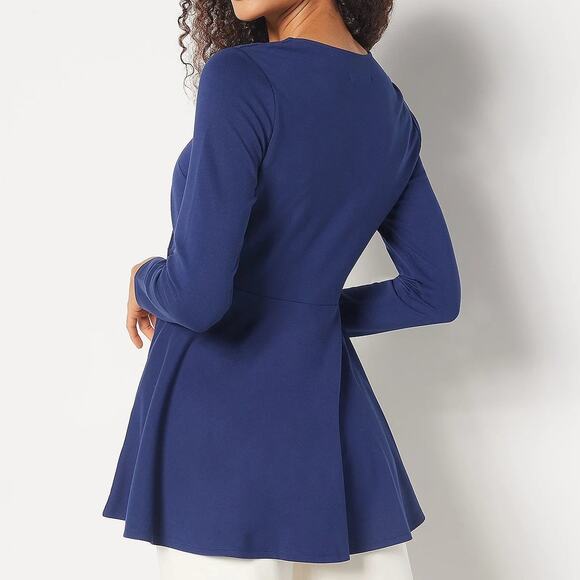 Girl With Curves Ponte Peplum Blazer in Navy Blue - Picture 5 of 9